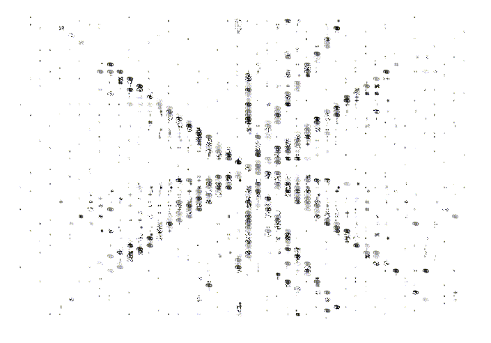 A series of unicode characters organized in a spheric pattern and animated to simulate effervessence